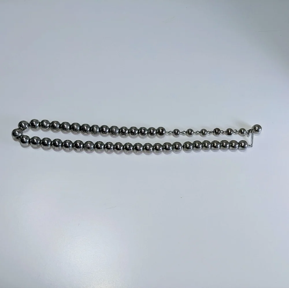 Silver Metal Bead Necklace with Hook Clasp